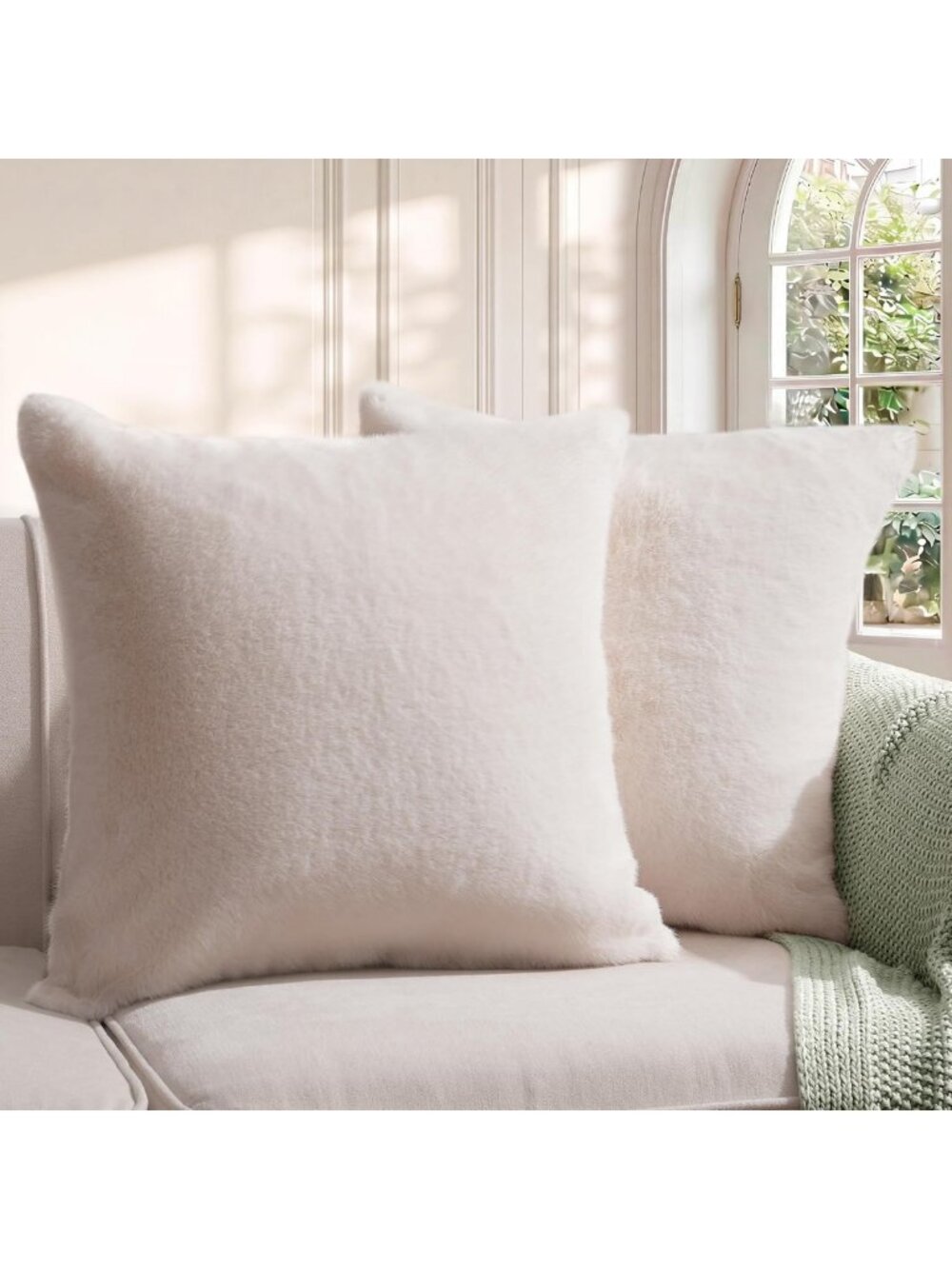 Ultra Soft Faux Rabbit Fur Pillow Covers 20x20 Set of 2, Plush Decorative Throw